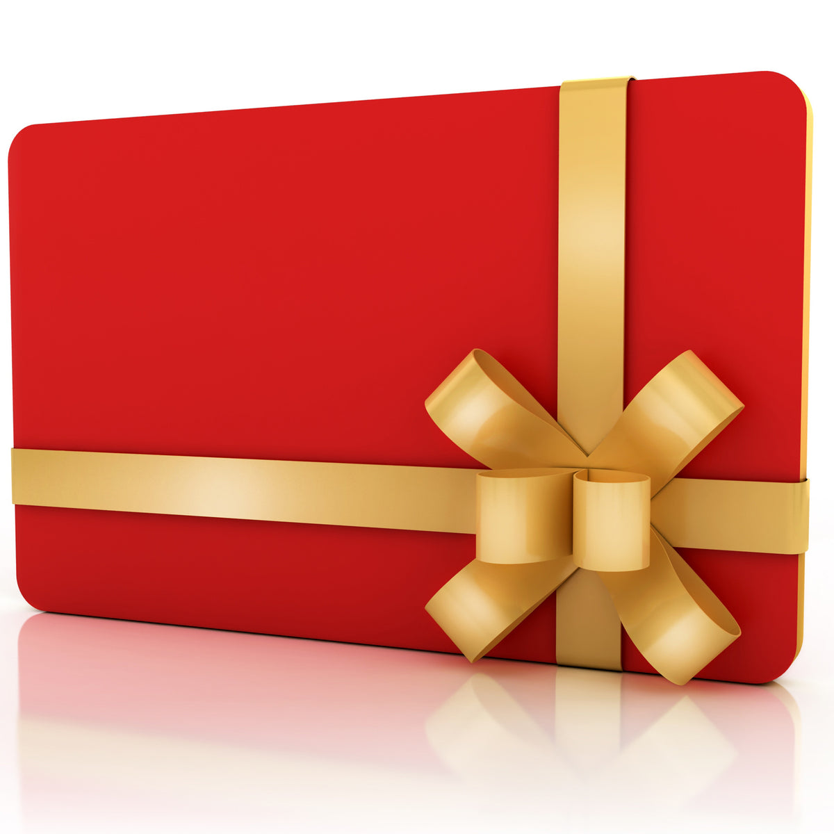 Picture of a red gift card wrapped with a golden bow