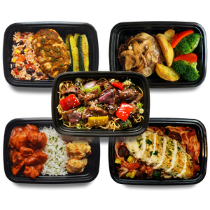 Pictures of Dominican chicken, Mushroom Swiss Burger, Mongolian Beef, Butter Chicken and Chicken Linguine Pomodoro.